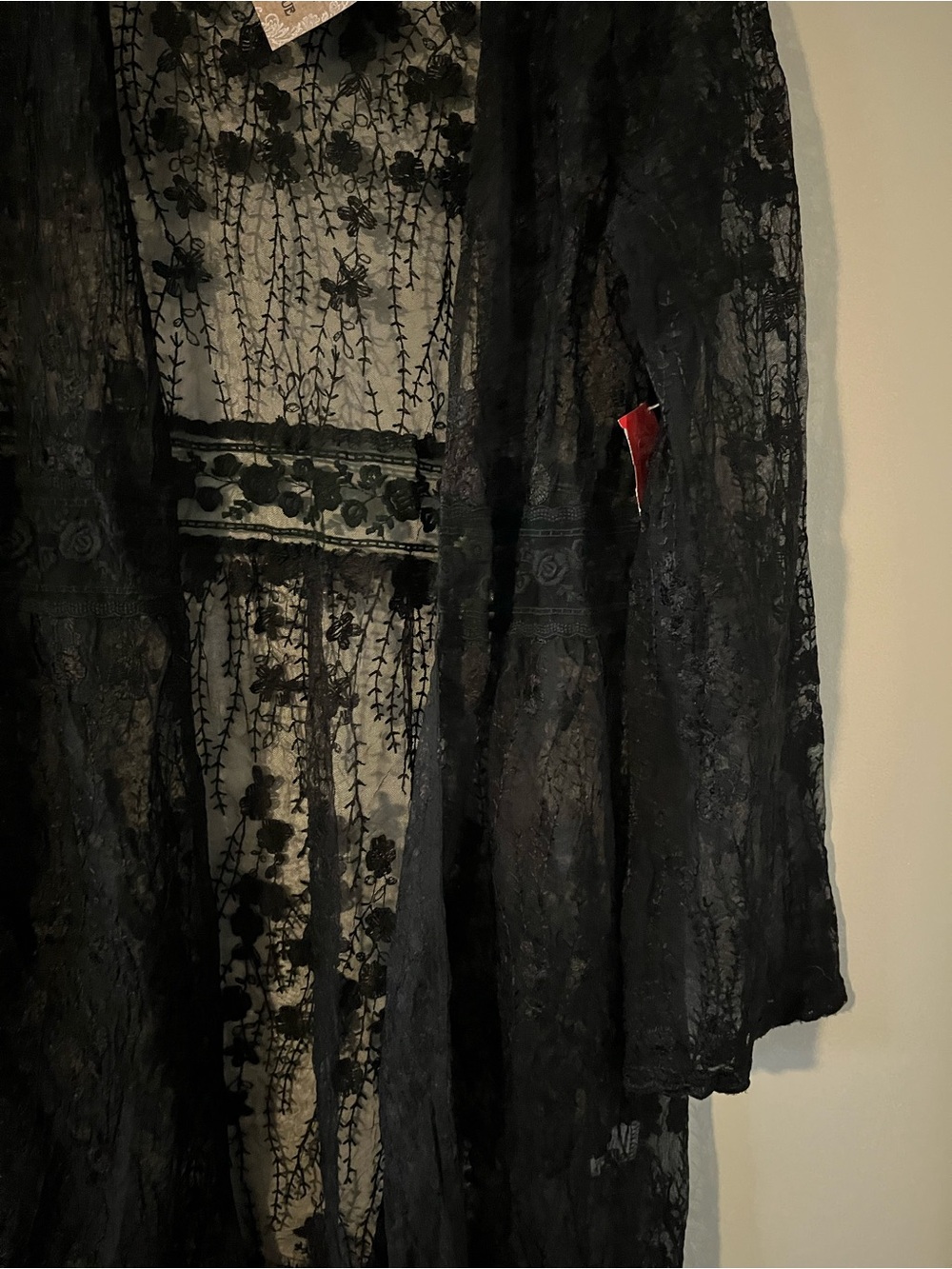 NWT Black Floral Lace Sheer Kimono Duster Cardigan Large Open Front Romantic - Picture 3 of 6